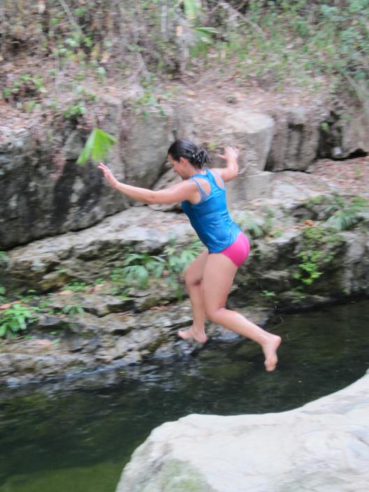 Jumping into a swimming hole