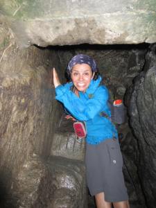 Crawling up to behind the falls